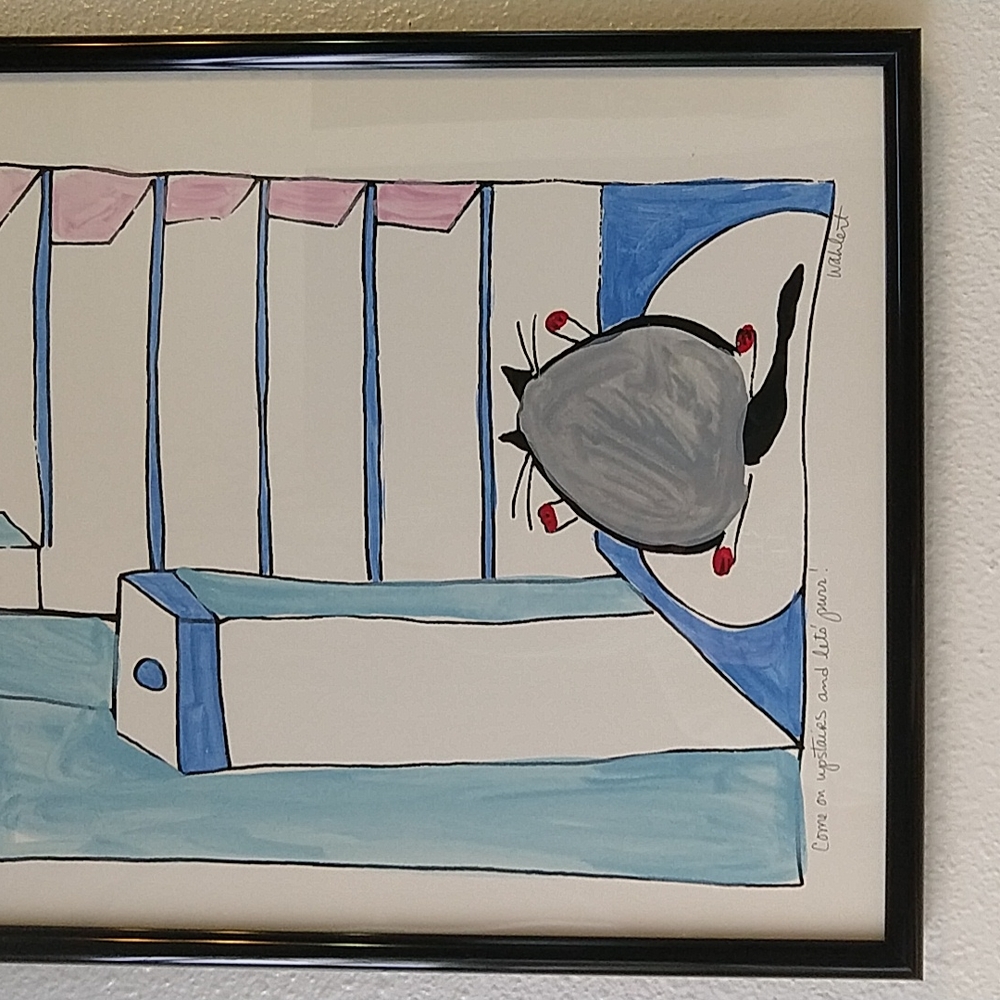 90's Vintage Martha Wahlert Serigraph Large Cat Art Framed Whimsical Large - Picture 3 of 9
